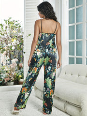 Floral Print Pajama Set Crew Neck Cami Top & Pants