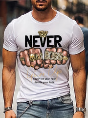 Never Give Up Pattern Print Men's Short Sleeve Comfy T shirt