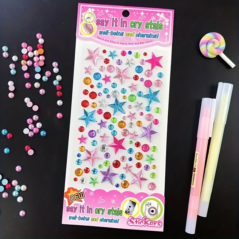 4pcs DIY Rhinestone Cartoon Gem Sticker Round Heart Flower Shaped Sticker