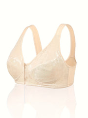 Plus Size Women's Floral Jacquard Zipper Front T-shirt Bra