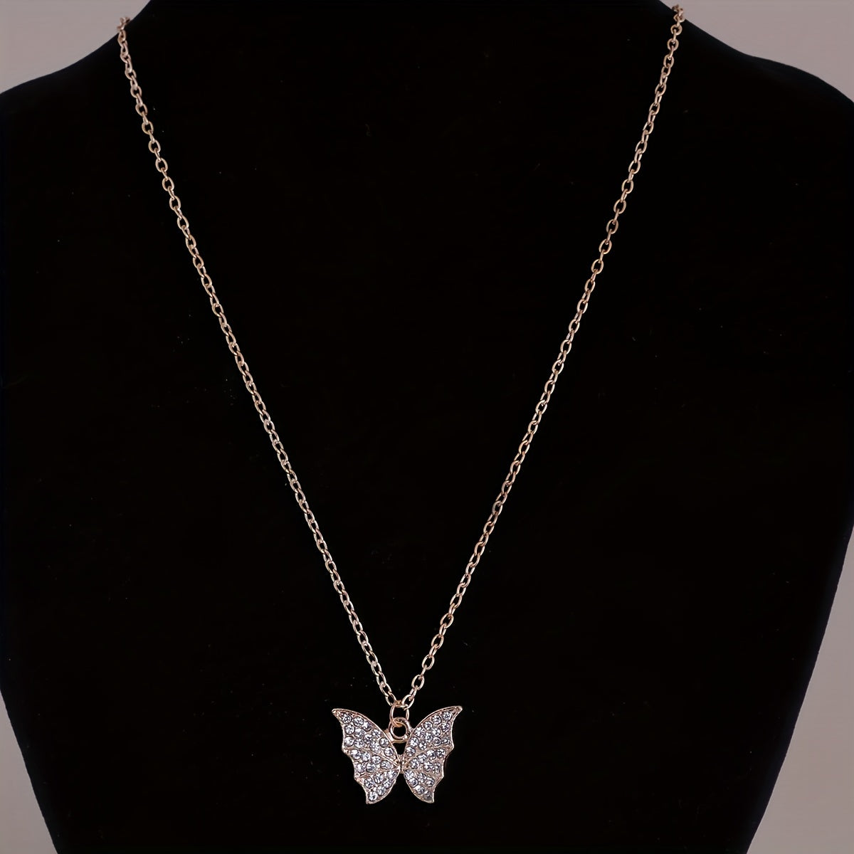 Golden Butterfly Pendant Necklace Rhinestone Earrings Ring Pearl Jewelry Set