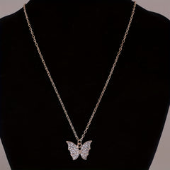 Golden Butterfly Pendant Necklace Rhinestone Earrings Ring Pearl Jewelry Set