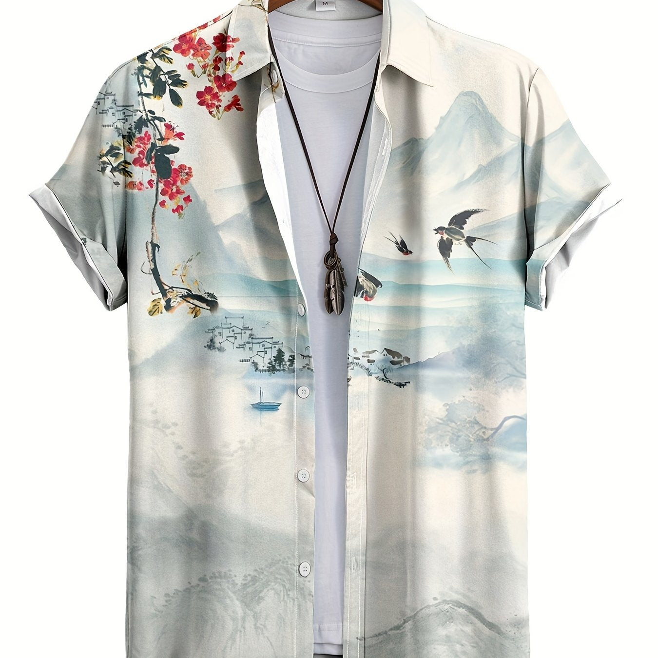 Chinese Painting Print Men's Casual Short Sleeve Shirt