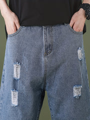 Ripped Denim Shorts Men's Casual Street Style Distressed Denim Shorts