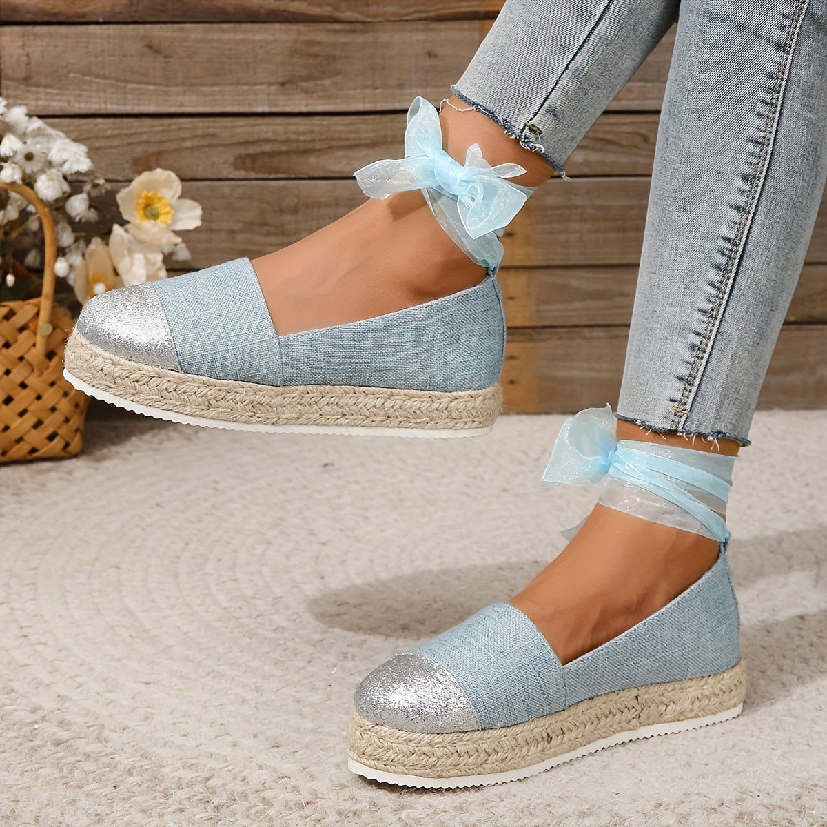 Women's Glitter Platform Espadrille Shoes, Colorblock Slip On