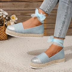 Women's Glitter Platform Espadrille Shoes, Colorblock Slip On