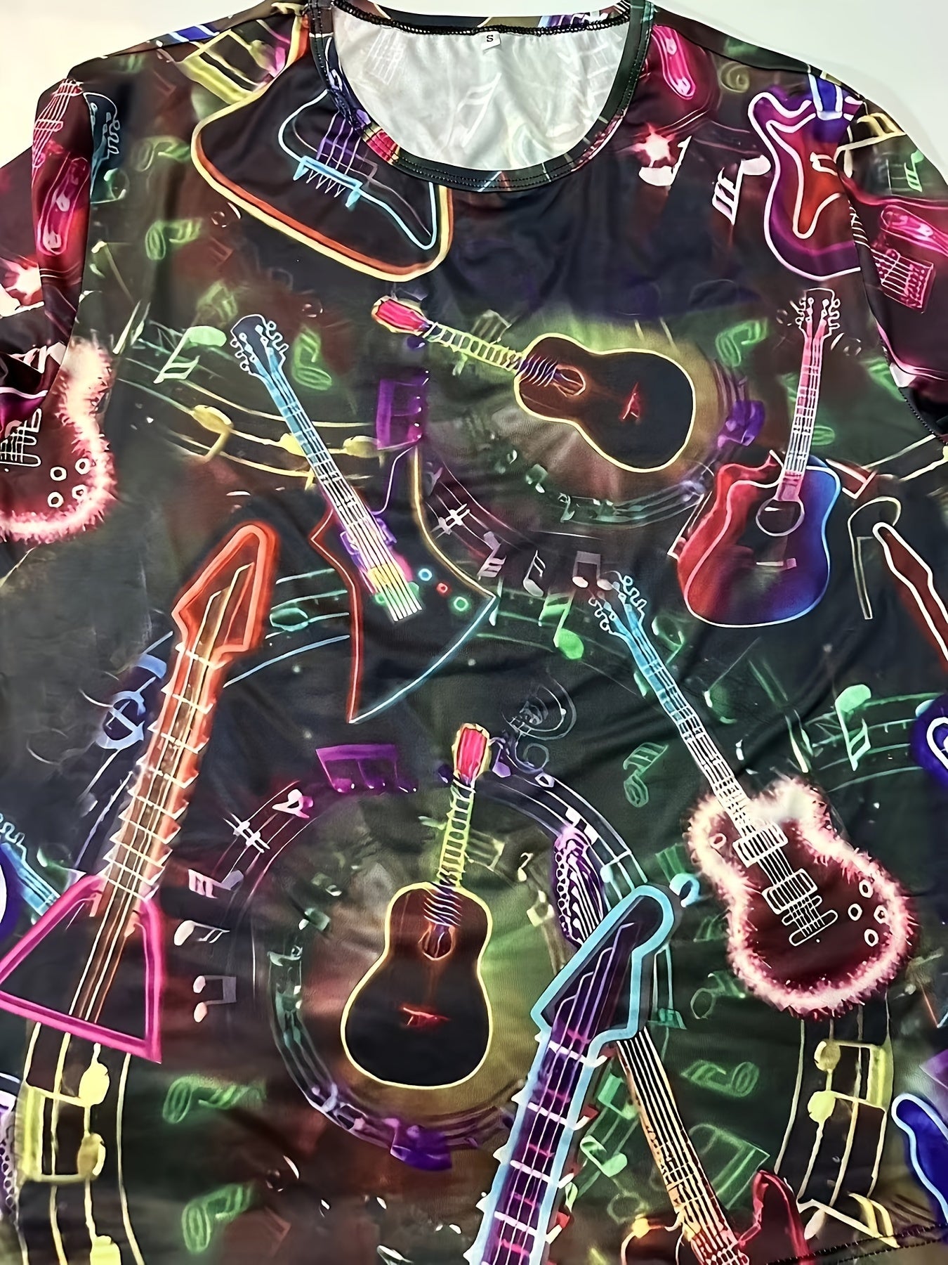 3D Print Guitar Men's Long Sleeve T-shirt for Autumn