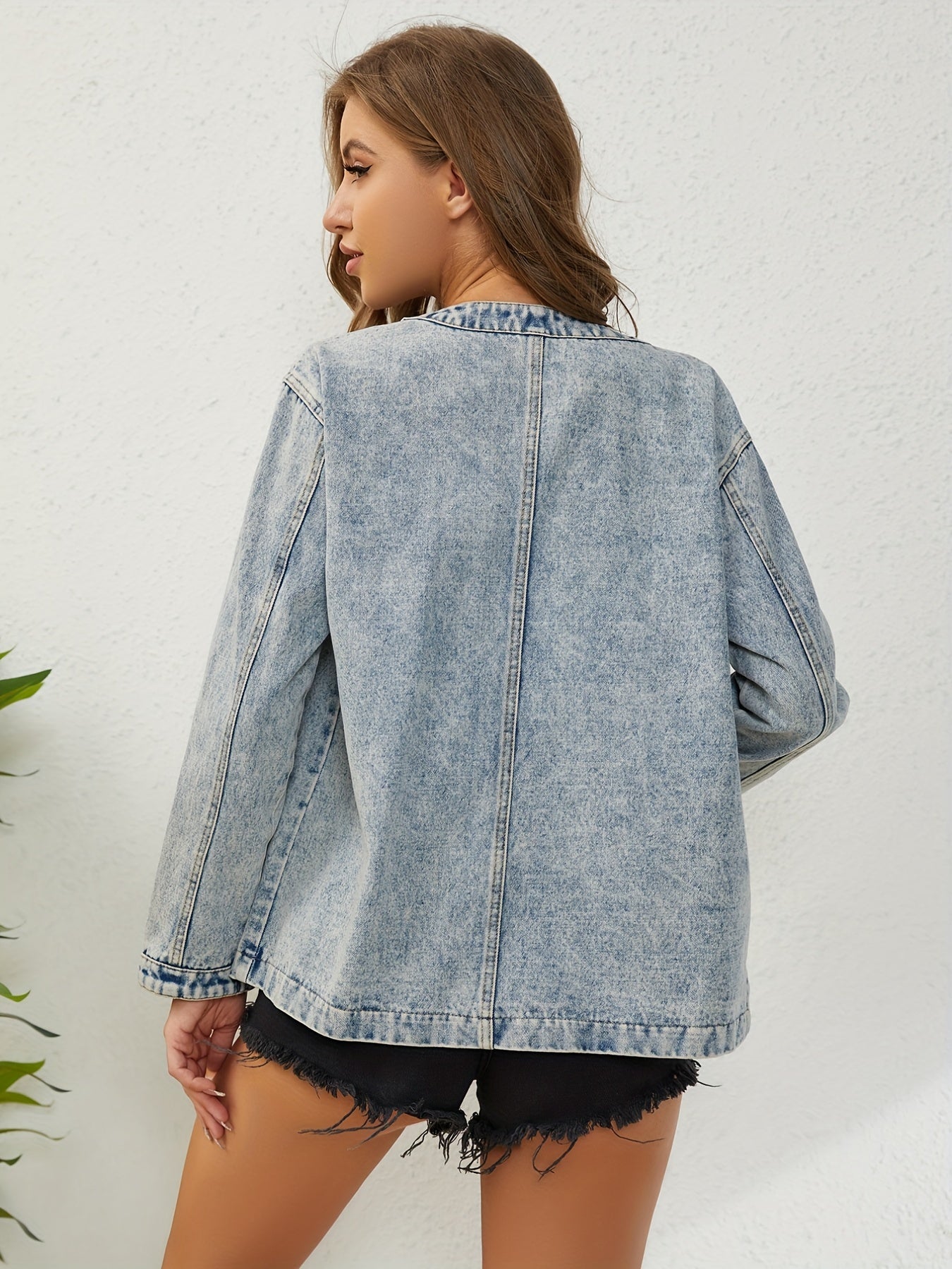 Women's Denim Jackets Round Neck Long Sleeves Coats