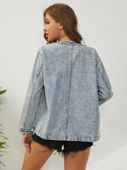Women's Denim Jackets Round Neck Long Sleeves Coats