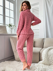 Cozy Fuzzy Lounge Set Long Sleeve Top & Elastic Waistband Pants