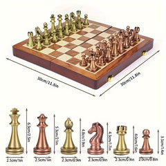Wooden Foldable Chessboard with Metal Pieces - Christmas Game Gift