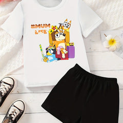 Girl's Dog Print 2pcs T-shirt & Shorts Set MUM LIFE Print Outfits
