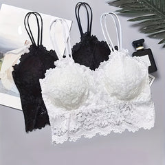 2pcs Lace Wireless Bras Comfy Scallop Trim Bra Women's Lingerie