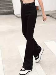 High Rise Flare Leg Jeans Slash Pocket Stretch Denim Pants