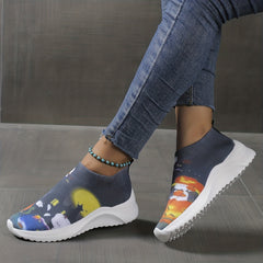 Women's Ghost Face Pumpkin Knitted Slip On Sneakers