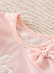 Baby Girls Love You Mom Ruffle Sleeve Bowknot Round Neck T shirt Clothes