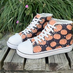 Halloween Pumpkin Print High Top Canvas Shoes for Women