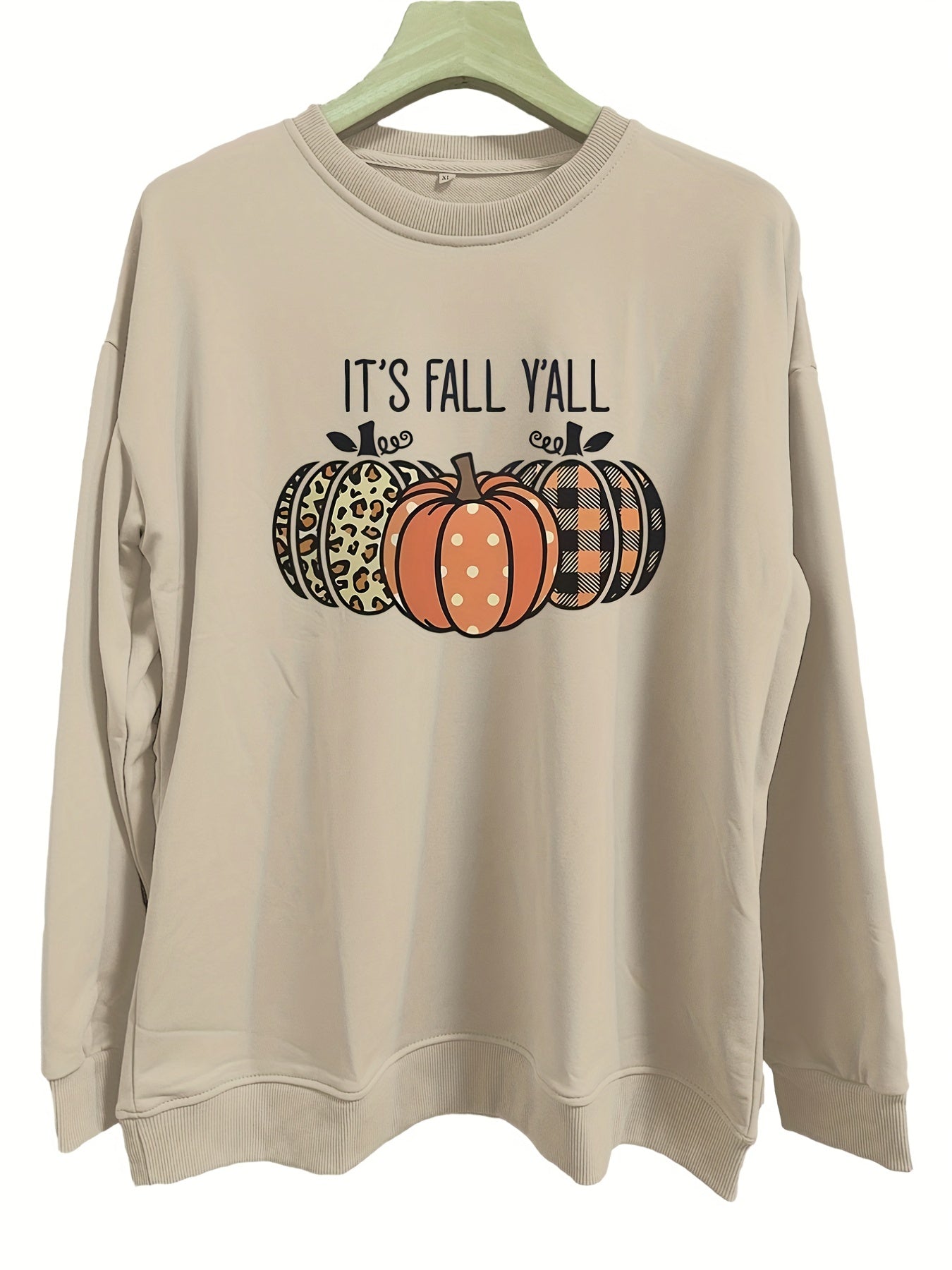 Pumpkin Print Long Sleeve Sweatshirt Crew Neck Fall Women's Clothing