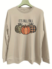 Pumpkin Print Long Sleeve Sweatshirt Crew Neck Fall Women's Clothing