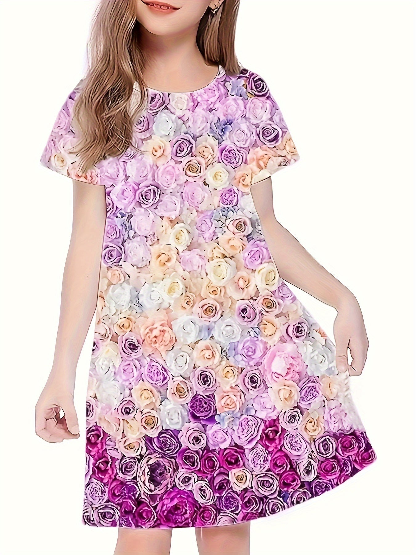 Butterfly Print Short Sleeve Dress for Summer Party Girls