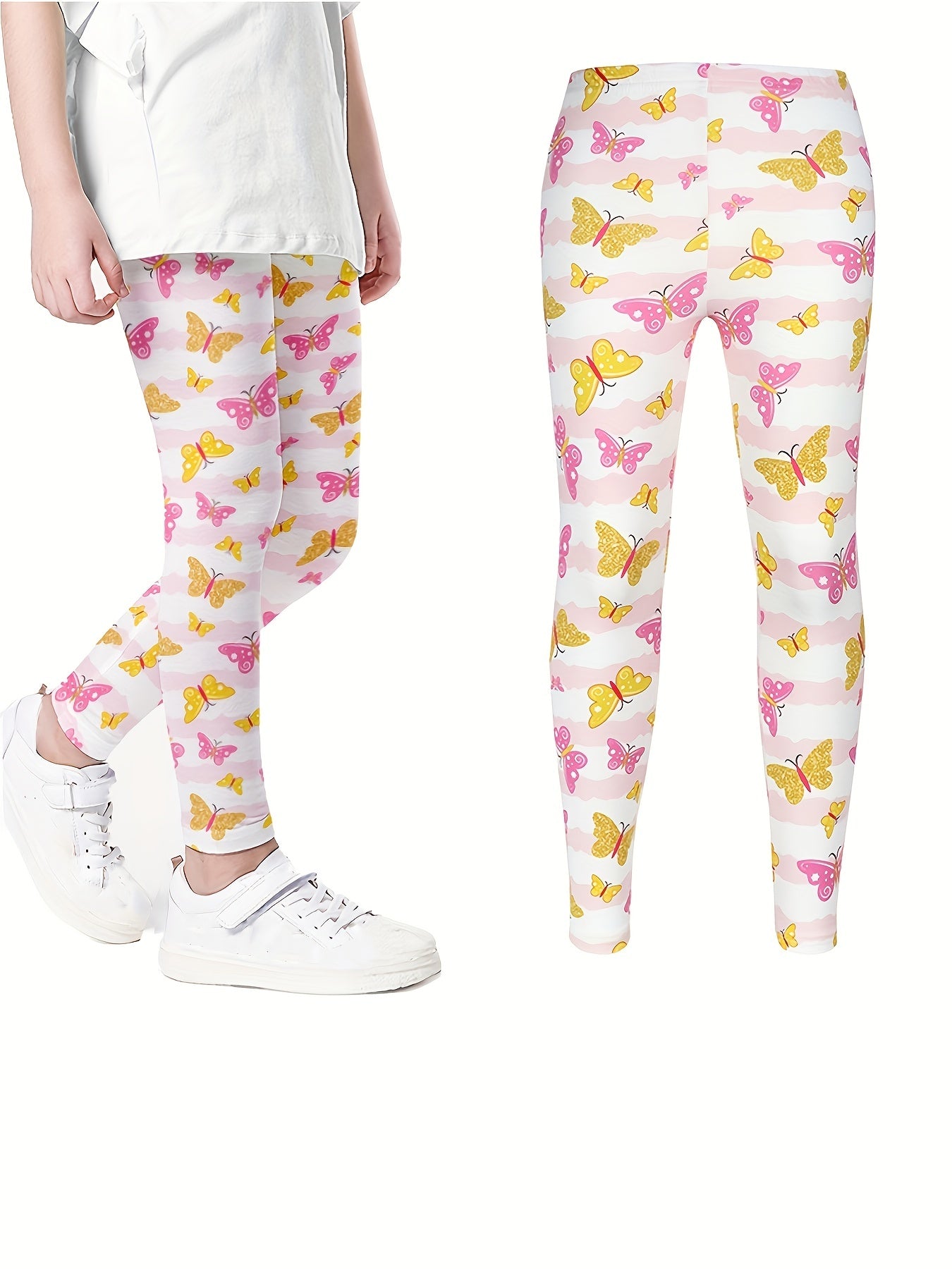 Girls Butterfly Fleece Warm Leggings Footless Tights Pants Kids Clothes