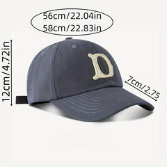 D Letter Baseball Cap Solid Soft Top Long Strap Back Casual Outdoor Dad Hat