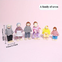 Wooden Family Figure Set 7pcs Mini Figures for Dollhouses Cosplay Birthday