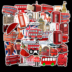 50pcs London Red Bus Graffiti Waterproof Vinyl Decals for Water Bottle Laptop