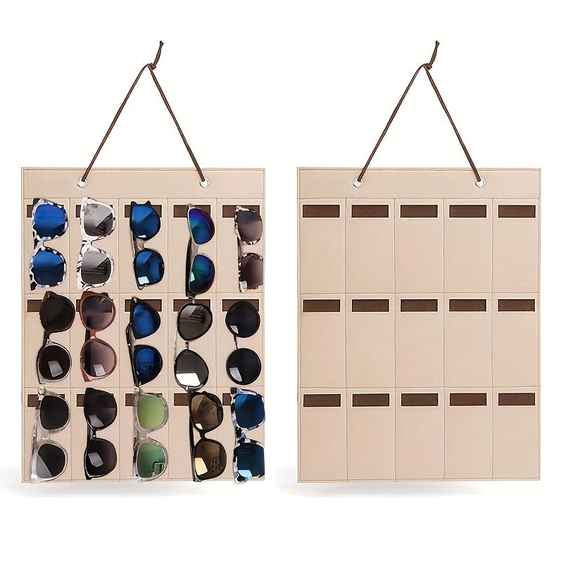Two Tone Hanging Glasses Organizer 15 Slots Foldable Sunglasses Reading Glasses