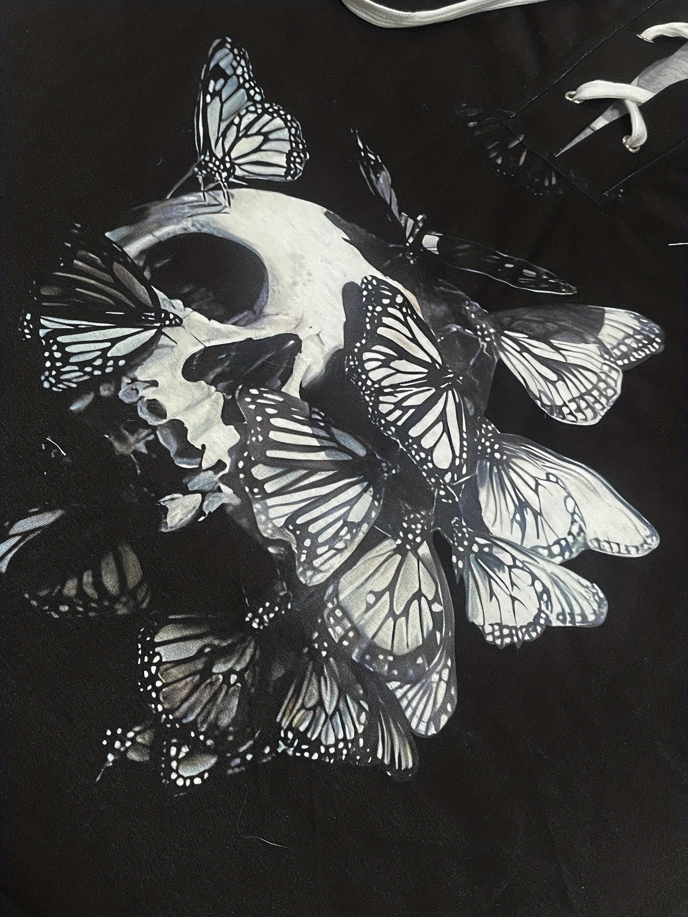 Gothic Skull Print Pullover Sweatshirt Halloween Tie Front Long Sleeve