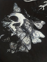 Gothic Skull Print Pullover Sweatshirt Halloween Tie Front Long Sleeve