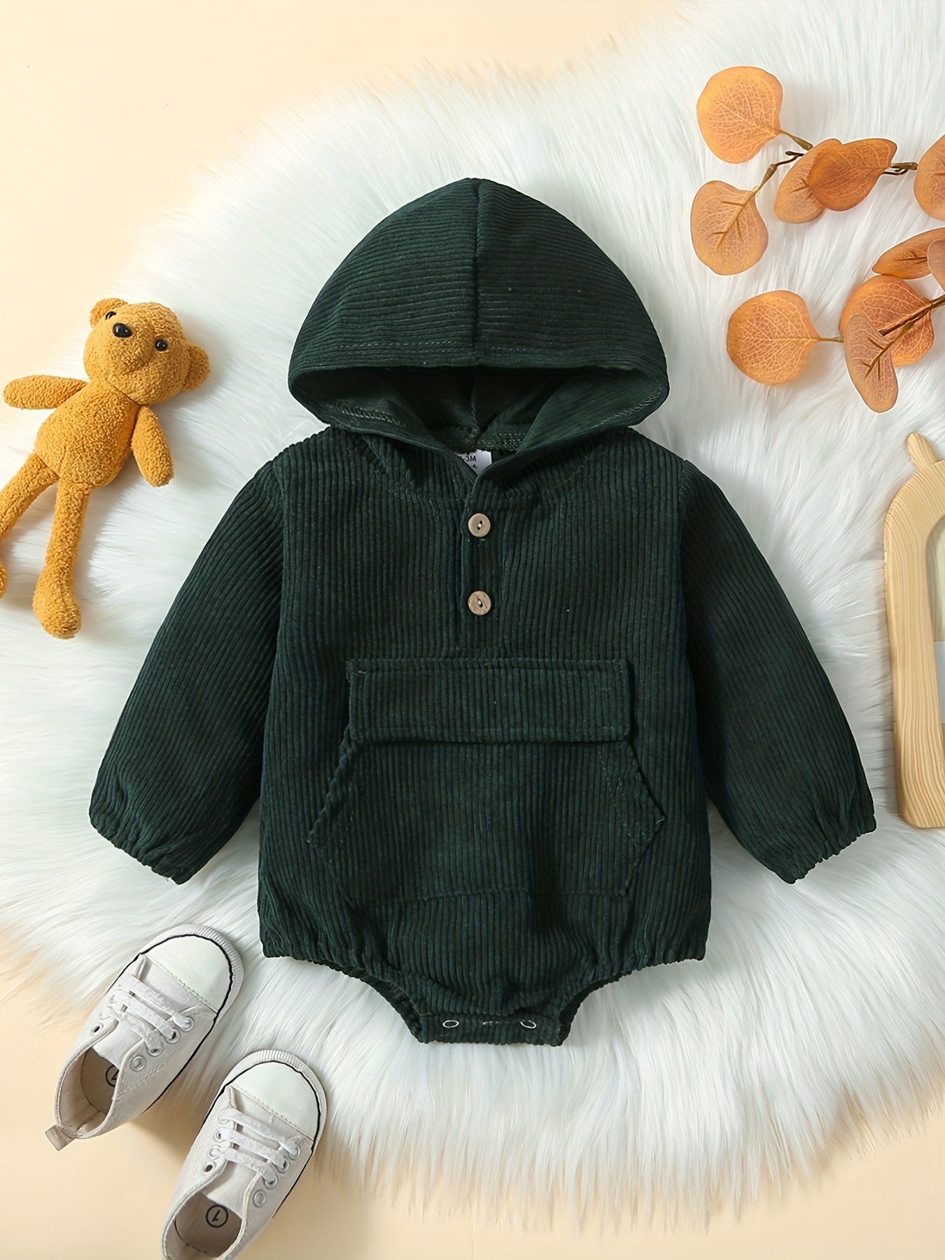 Baby Boys Corduroy Hooded Creeper Romper Hoodie