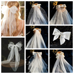 Bridal Veil with Pearl Bow Tulle Wedding Dress Accessory