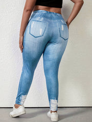 Denim Print Ripped Pants Casual Slim Pants