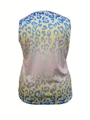 Women's Plus Ombre & Leopard Print Round Neck Sports Tank Top