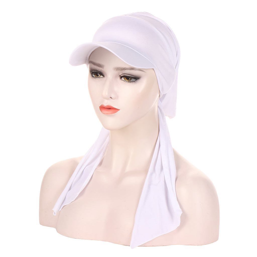 Solid Sun Hat Pleated Head Scarf Hat Casual Head Hat Cap Headwear