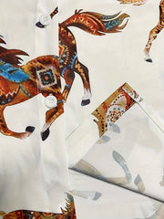 Horse Print Button Up Long Sleeve Blouse