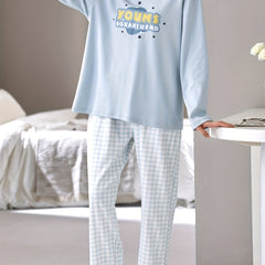 Letter Print Lounge Set Long Sleeve Crew Neck Top & Pants