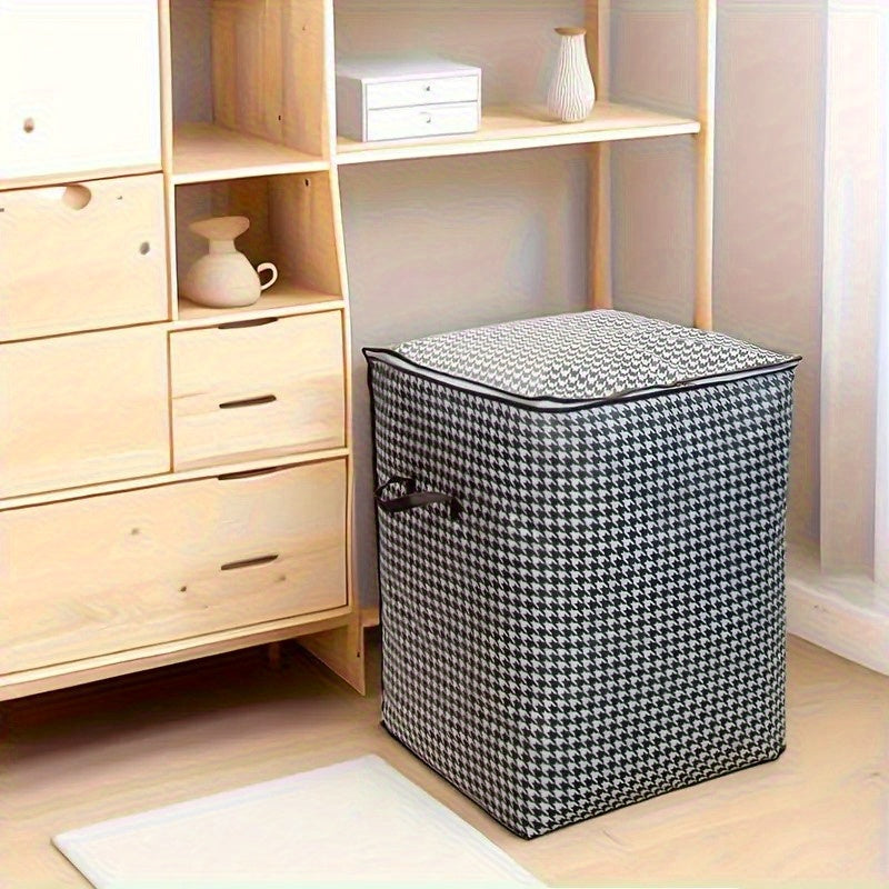180L Houndstooth Storage Bags Non Woven Fabric Zippered Dust Proof Organizers