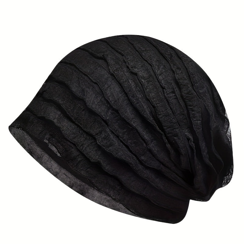 Pleated Soft Beanies Elastic Head Wrap Solid Ruffles Slouchy Beanie Skull Cap
