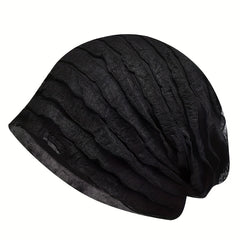 Pleated Soft Beanies Elastic Head Wrap Solid Ruffles Slouchy Beanie Skull Cap