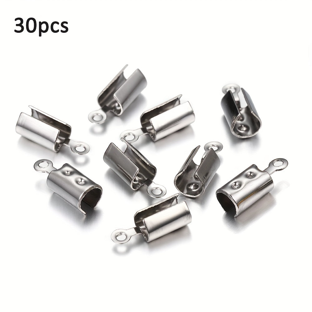 30pcs Stainless Steel Rope Chain Crimp Bead Caps For DIY Jewelry Making