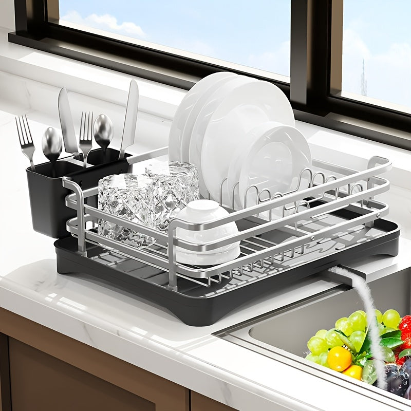 Stainless Steel Dish Drying Rack with Cutlery Holder Kitchen Accessory
