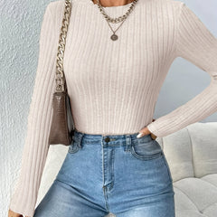 Ribbed Long Sleeve Round Neck Stretch Bodysuit