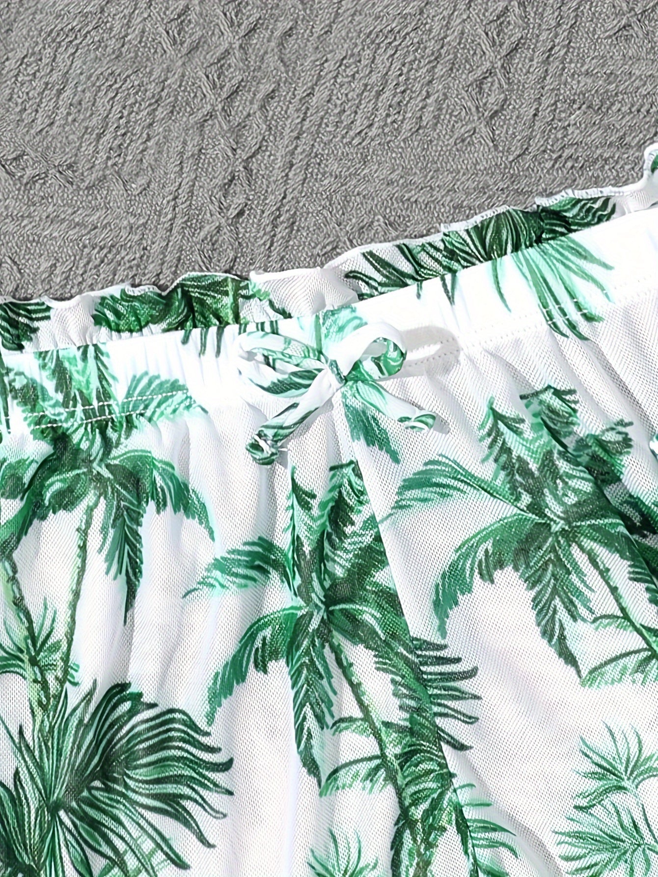 Girls 3pcs Split Bikini Swimsuit Tropical Leaf Pattern Casual Vacation Swimwear