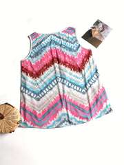 Plus Size Print Round Neck Tank Top - Stretch Vest