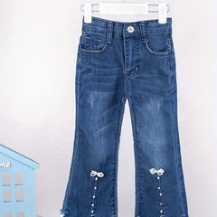 Girls' Flared Jeans With Bow Decor