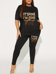 Letter Print Matching Two piece Set Casual Short Sleeve T shirt & Skinny Pants