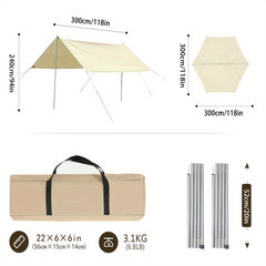 5x5m Camping Canopy With Poles - Waterproof & Lightweight UPF50
