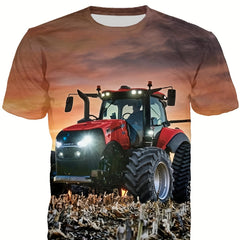 Boys' Sunset Tractor T Shirt 3D Print Active Short Sleeve Tee